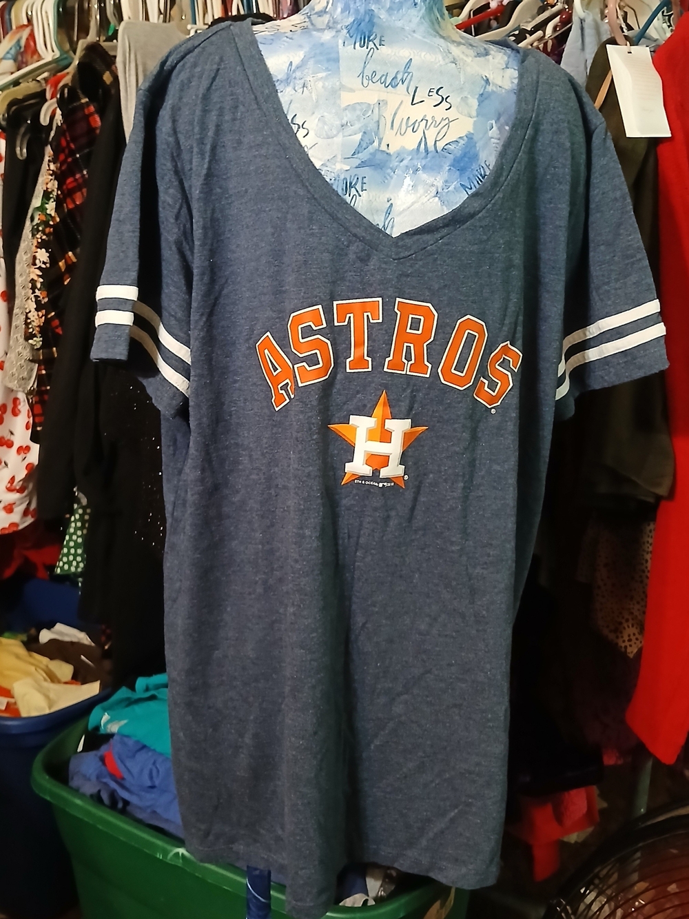 5th & Ocean Blue Houston Astros V-Neck Tee with Orange Logo